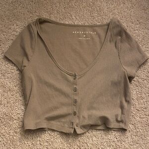 Aeropostale Women's Beige Ribbed Crop Top